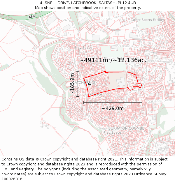 4, SNELL DRIVE, LATCHBROOK, SALTASH, PL12 4UB: Plot and title map