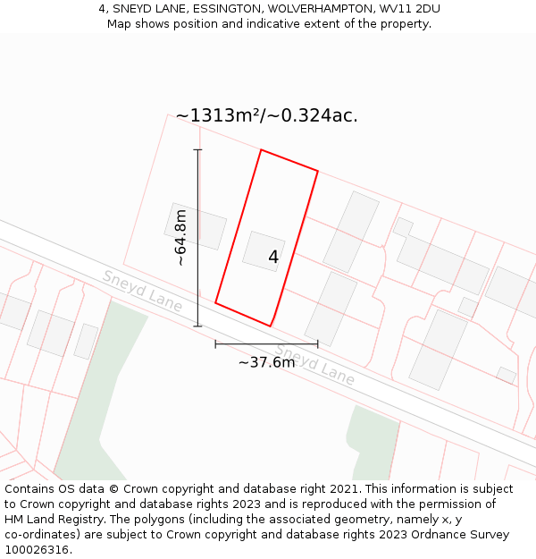 4, SNEYD LANE, ESSINGTON, WOLVERHAMPTON, WV11 2DU: Plot and title map