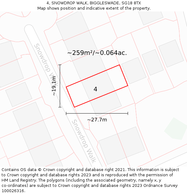 4, SNOWDROP WALK, BIGGLESWADE, SG18 8TX: Plot and title map