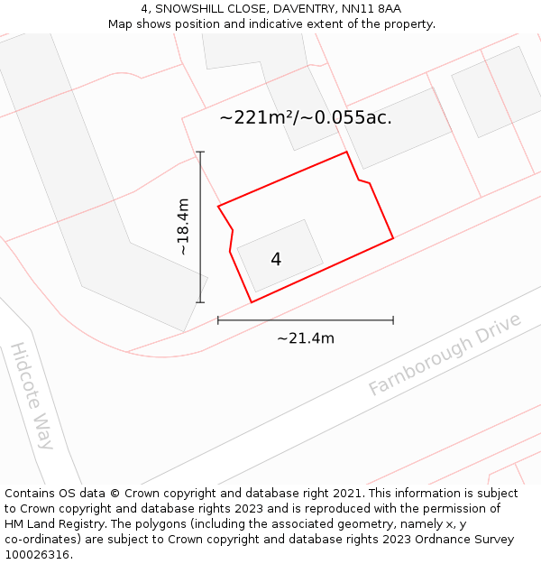 4, SNOWSHILL CLOSE, DAVENTRY, NN11 8AA: Plot and title map