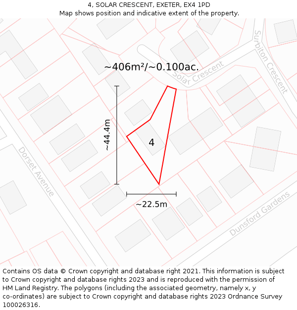 4, SOLAR CRESCENT, EXETER, EX4 1PD: Plot and title map