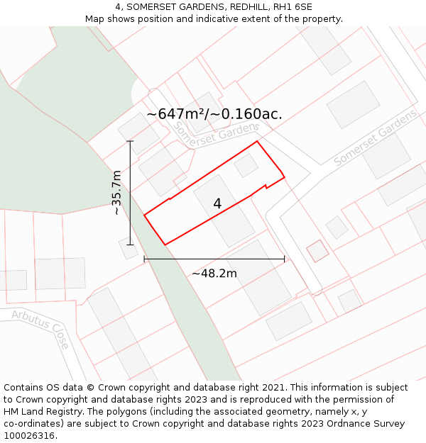 4, SOMERSET GARDENS, REDHILL, RH1 6SE: Plot and title map