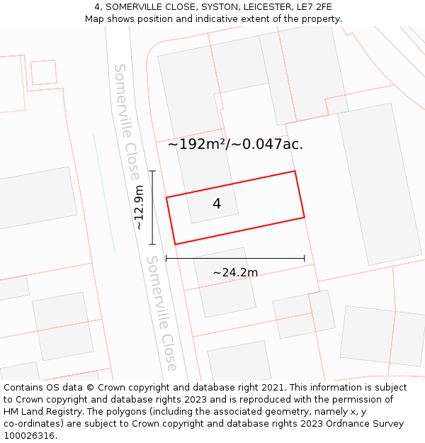 4, SOMERVILLE CLOSE, SYSTON, LEICESTER, LE7 2FE: Plot and title map