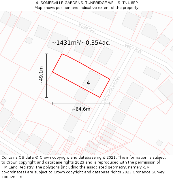 4, SOMERVILLE GARDENS, TUNBRIDGE WELLS, TN4 8EP: Plot and title map