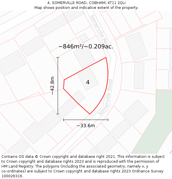 4, SOMERVILLE ROAD, COBHAM, KT11 2QU: Plot and title map