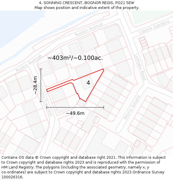 4, SONNING CRESCENT, BOGNOR REGIS, PO21 5EW: Plot and title map