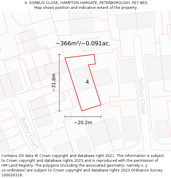 4, SORBUS CLOSE, HAMPTON HARGATE, PETERBOROUGH, PE7 8EG: Plot and title map