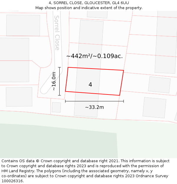 4, SORREL CLOSE, GLOUCESTER, GL4 6UU: Plot and title map