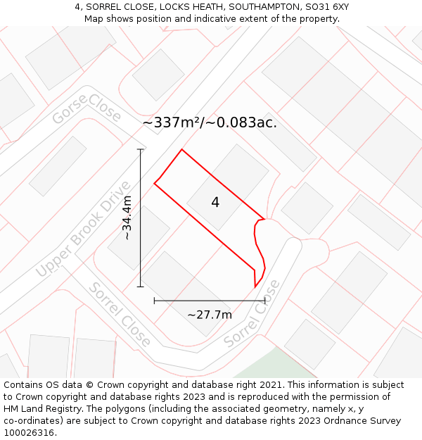 4, SORREL CLOSE, LOCKS HEATH, SOUTHAMPTON, SO31 6XY: Plot and title map