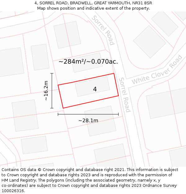4, SORREL ROAD, BRADWELL, GREAT YARMOUTH, NR31 8SR: Plot and title map