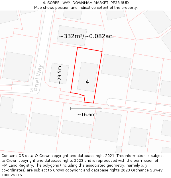 4, SORREL WAY, DOWNHAM MARKET, PE38 9UD: Plot and title map