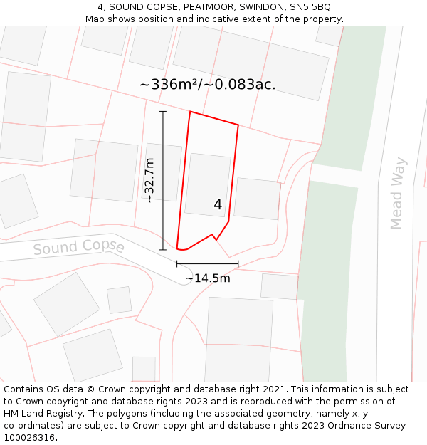 4, SOUND COPSE, PEATMOOR, SWINDON, SN5 5BQ: Plot and title map