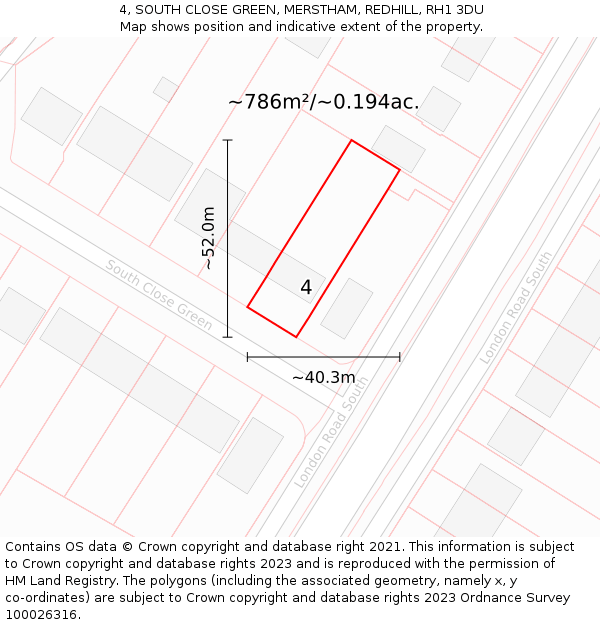 4, SOUTH CLOSE GREEN, MERSTHAM, REDHILL, RH1 3DU: Plot and title map