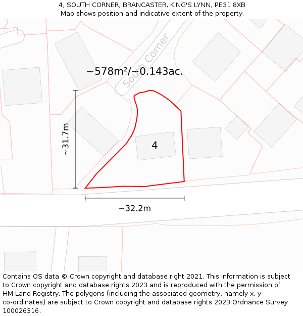 4, SOUTH CORNER, BRANCASTER, KING'S LYNN, PE31 8XB: Plot and title map