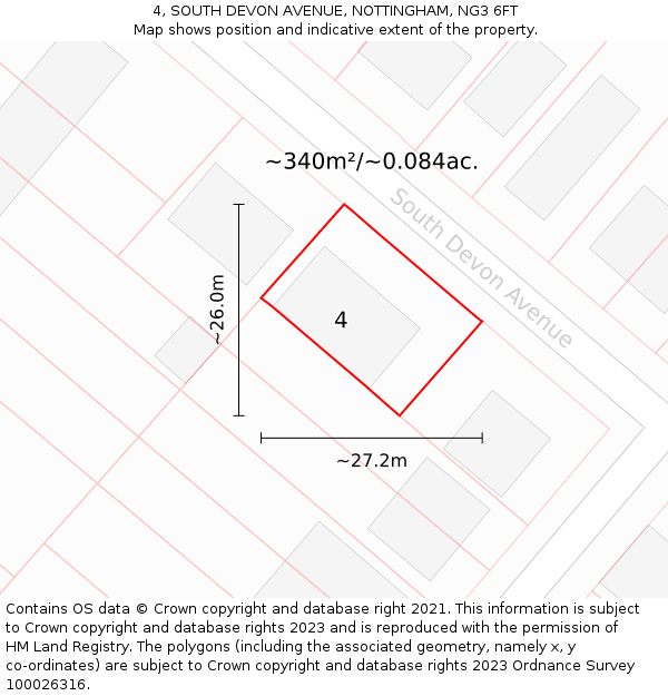 4, SOUTH DEVON AVENUE, NOTTINGHAM, NG3 6FT: Plot and title map