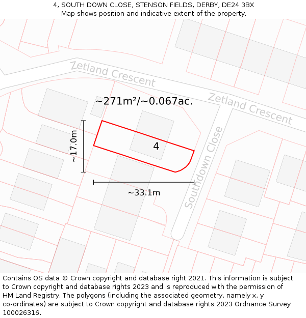 4, SOUTH DOWN CLOSE, STENSON FIELDS, DERBY, DE24 3BX: Plot and title map