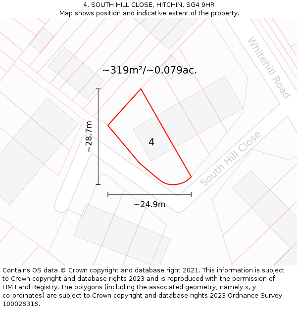4, SOUTH HILL CLOSE, HITCHIN, SG4 9HR: Plot and title map
