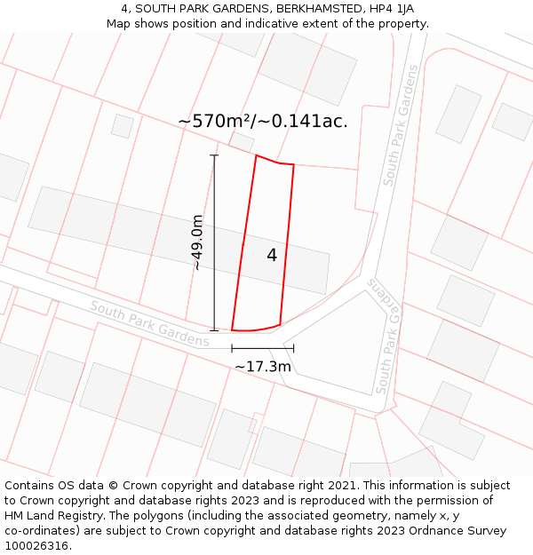 4, SOUTH PARK GARDENS, BERKHAMSTED, HP4 1JA: Plot and title map