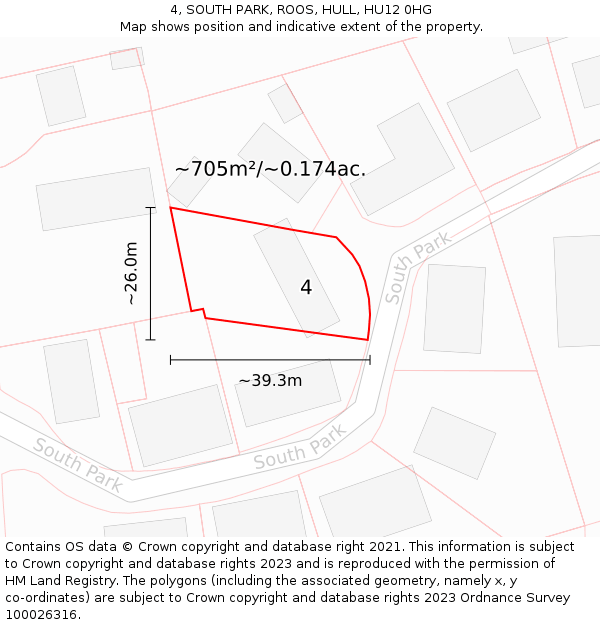 4, SOUTH PARK, ROOS, HULL, HU12 0HG: Plot and title map