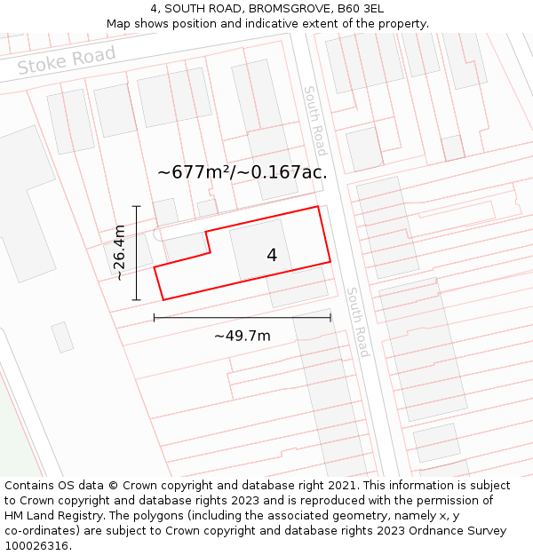 4, SOUTH ROAD, BROMSGROVE, B60 3EL: Plot and title map