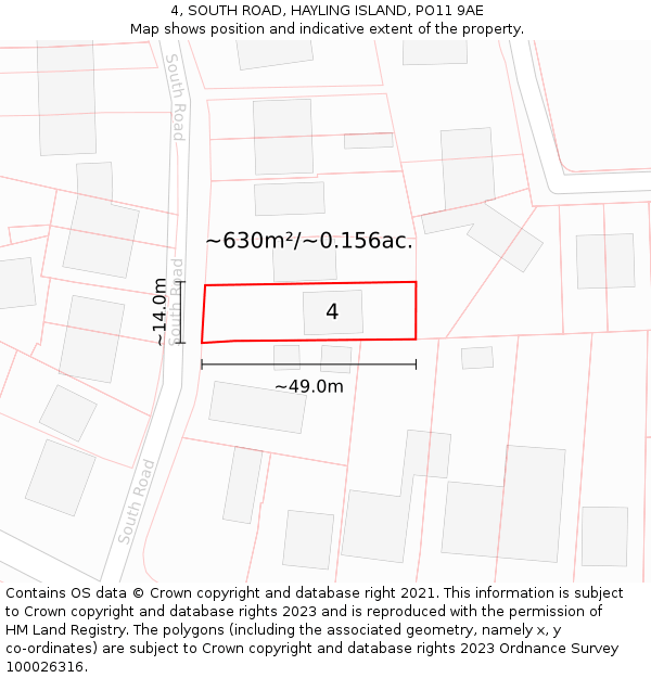 4, SOUTH ROAD, HAYLING ISLAND, PO11 9AE: Plot and title map