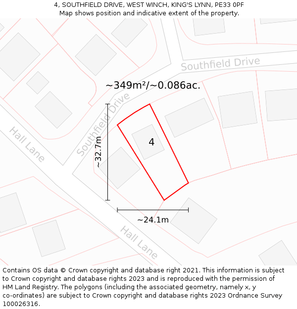 4, SOUTHFIELD DRIVE, WEST WINCH, KING'S LYNN, PE33 0PF: Plot and title map