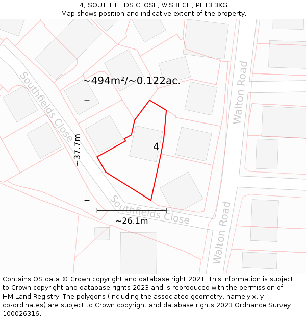 4, SOUTHFIELDS CLOSE, WISBECH, PE13 3XG: Plot and title map