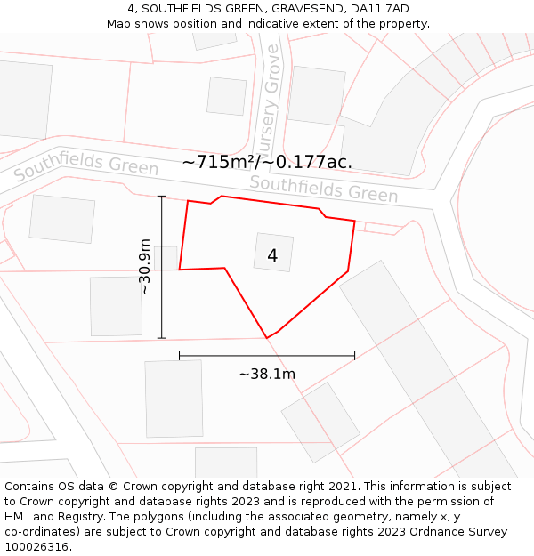 4, SOUTHFIELDS GREEN, GRAVESEND, DA11 7AD: Plot and title map
