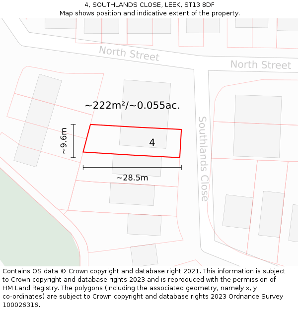 4, SOUTHLANDS CLOSE, LEEK, ST13 8DF: Plot and title map