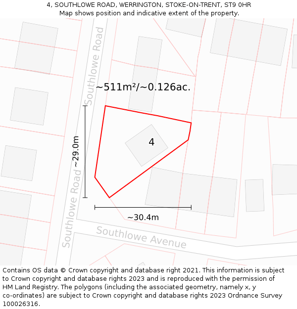 4, SOUTHLOWE ROAD, WERRINGTON, STOKE-ON-TRENT, ST9 0HR: Plot and title map