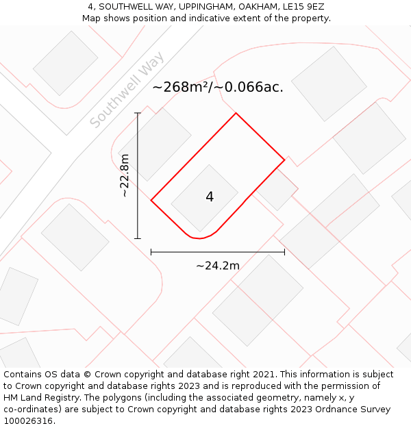 4, SOUTHWELL WAY, UPPINGHAM, OAKHAM, LE15 9EZ: Plot and title map