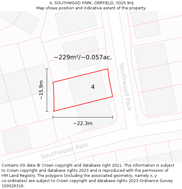 4, SOUTHWOOD PARK, DRIFFIELD, YO25 9HJ: Plot and title map