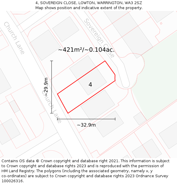 4, SOVEREIGN CLOSE, LOWTON, WARRINGTON, WA3 2SZ: Plot and title map