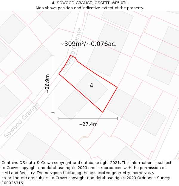 4, SOWOOD GRANGE, OSSETT, WF5 0TL: Plot and title map