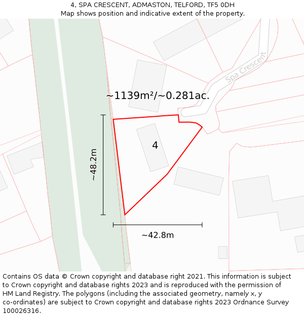 4, SPA CRESCENT, ADMASTON, TELFORD, TF5 0DH: Plot and title map