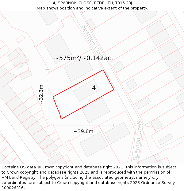 4, SPARNON CLOSE, REDRUTH, TR15 2RJ: Plot and title map