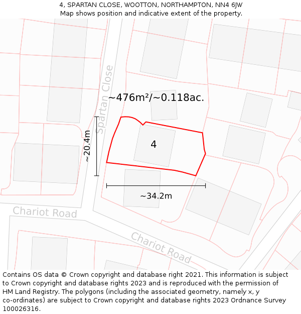 4, SPARTAN CLOSE, WOOTTON, NORTHAMPTON, NN4 6JW: Plot and title map