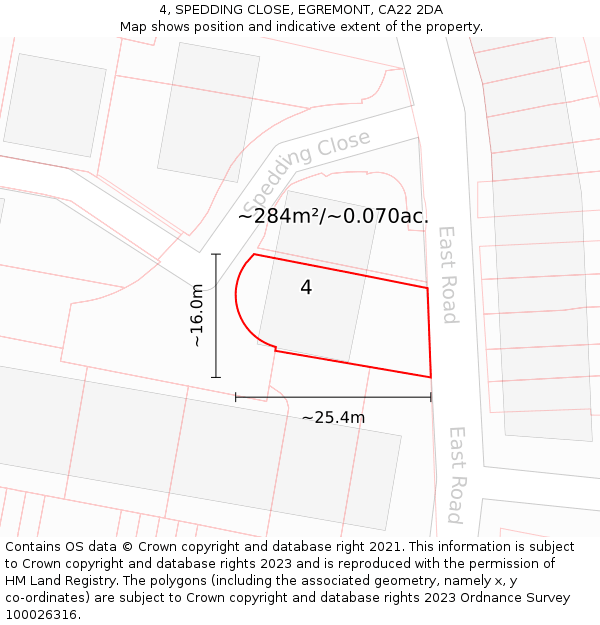 4, SPEDDING CLOSE, EGREMONT, CA22 2DA: Plot and title map