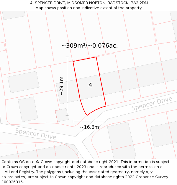 4, SPENCER DRIVE, MIDSOMER NORTON, RADSTOCK, BA3 2DN: Plot and title map