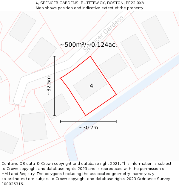4, SPENCER GARDENS, BUTTERWICK, BOSTON, PE22 0XA: Plot and title map