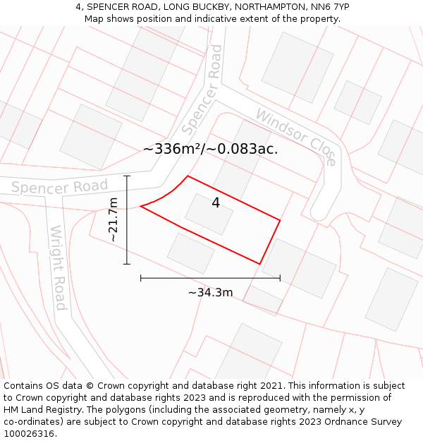 4, SPENCER ROAD, LONG BUCKBY, NORTHAMPTON, NN6 7YP: Plot and title map