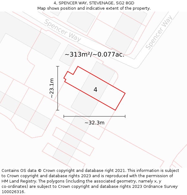 4, SPENCER WAY, STEVENAGE, SG2 8GD: Plot and title map