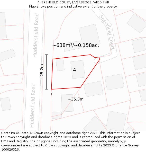 4, SPENFIELD COURT, LIVERSEDGE, WF15 7HR: Plot and title map