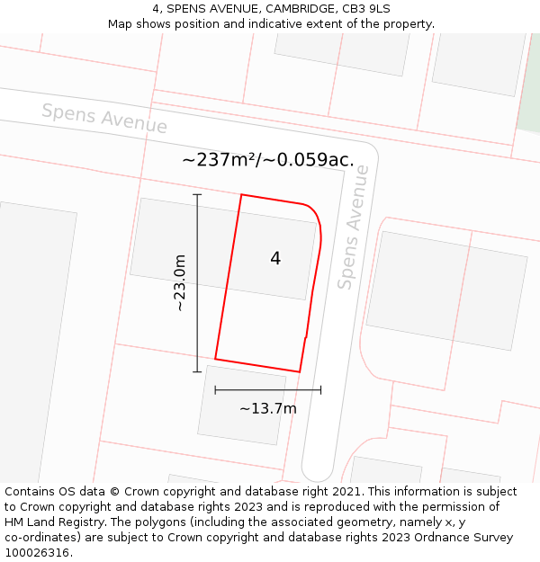 4, SPENS AVENUE, CAMBRIDGE, CB3 9LS: Plot and title map