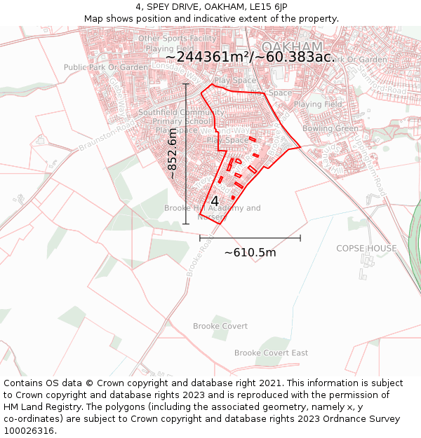 4, SPEY DRIVE, OAKHAM, LE15 6JP: Plot and title map