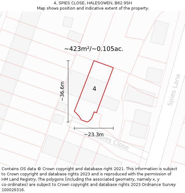 4, SPIES CLOSE, HALESOWEN, B62 9SH: Plot and title map