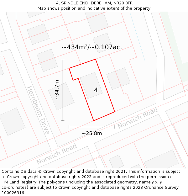 4, SPINDLE END, DEREHAM, NR20 3FR: Plot and title map