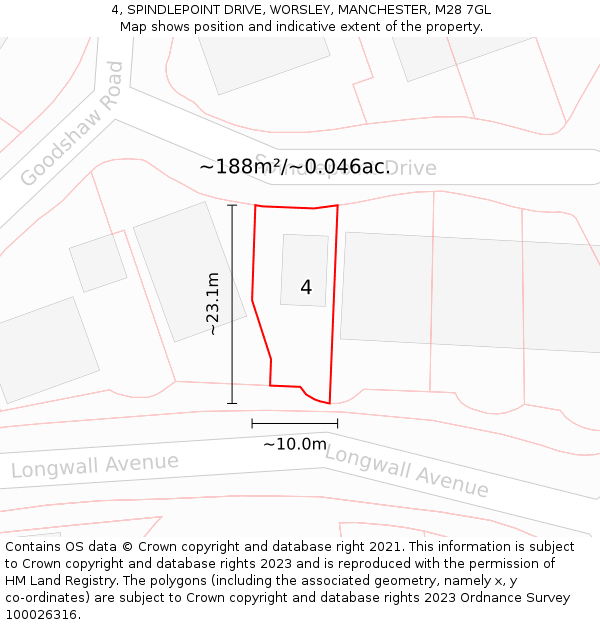 4, SPINDLEPOINT DRIVE, WORSLEY, MANCHESTER, M28 7GL: Plot and title map