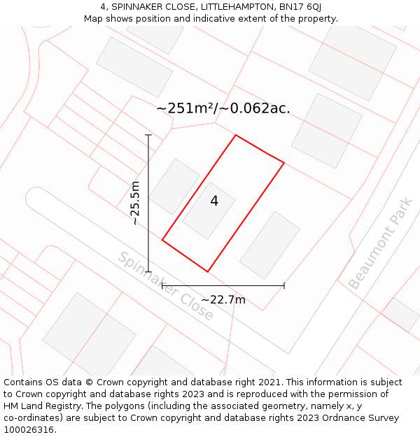 4, SPINNAKER CLOSE, LITTLEHAMPTON, BN17 6QJ: Plot and title map