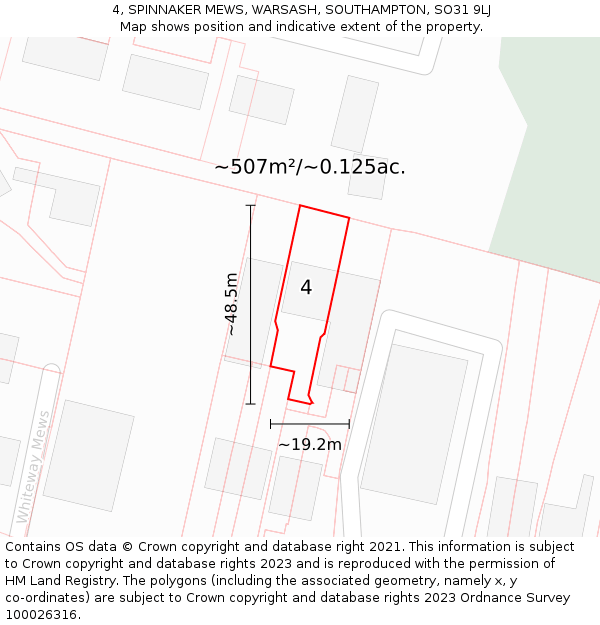 4, SPINNAKER MEWS, WARSASH, SOUTHAMPTON, SO31 9LJ: Plot and title map
